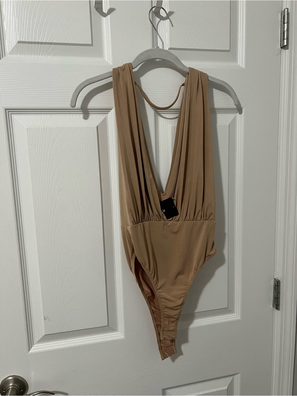Boohoo Taupe Plunging V-Neck Bodysuit